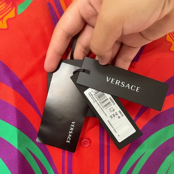 Versace Medusa Music Long Sleeve Button-Up Silk Shirt - Picture 12 of 12